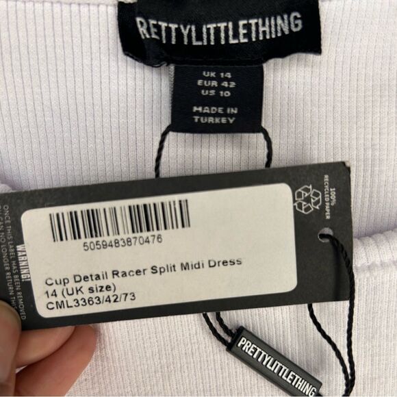 NWT PrettyLittleThing White Cup Detail Racer Split Midi Dress Sleeveless Size 10 - Picture 5 of 17